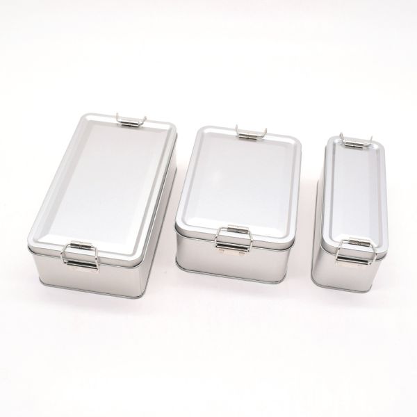 Rectangular Metal Cake Tin Cans Storage Box Hinge Lid Cookie Candy Food