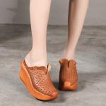 S464 Leather Casual Ethnic Style Sandals Retro Hollow Sponge Cake Wedges With