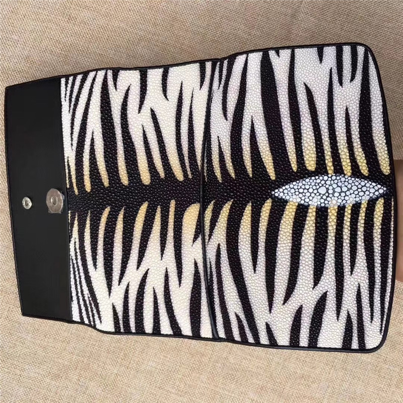 Authentic Stingray Skin Female Long Trifold Wallet Coin Case Genuine Leather Women Large Red Clutch Purse Lady Money Bag