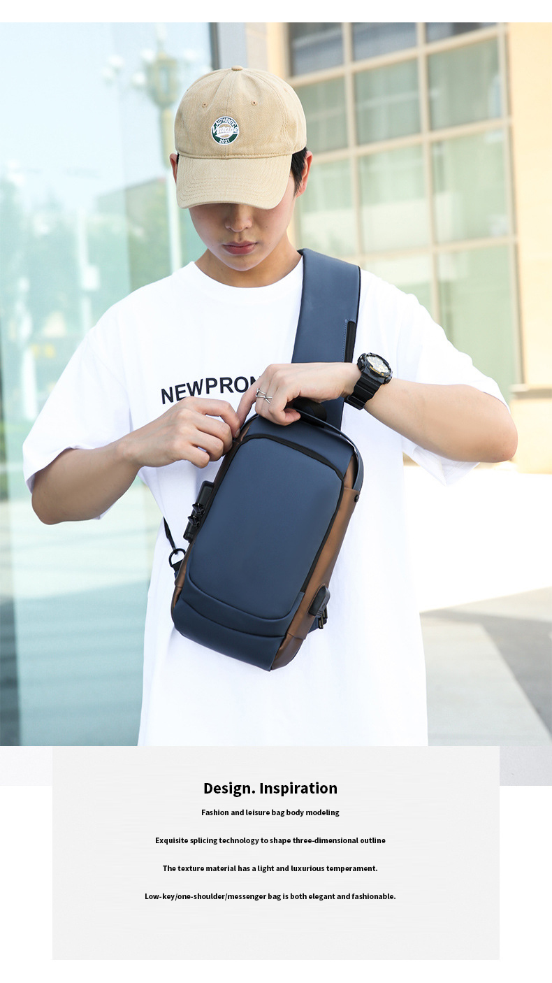 Stylish Oxford Cloth Men's Crossbody Sling Bag with USB Port and Waterproof Design