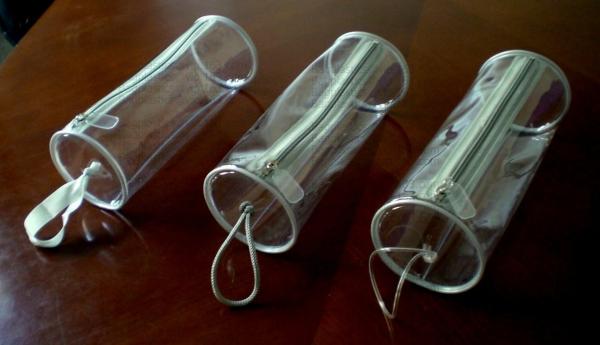 Crystal Clear PVC Cylinder Cosmetic Bag With Zipper Closure, Toiletry Kits Pvc