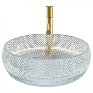 China 12mm Thickness Crystal Clear Glass Vessel Basins For Office Art Deco Round Shape on sale