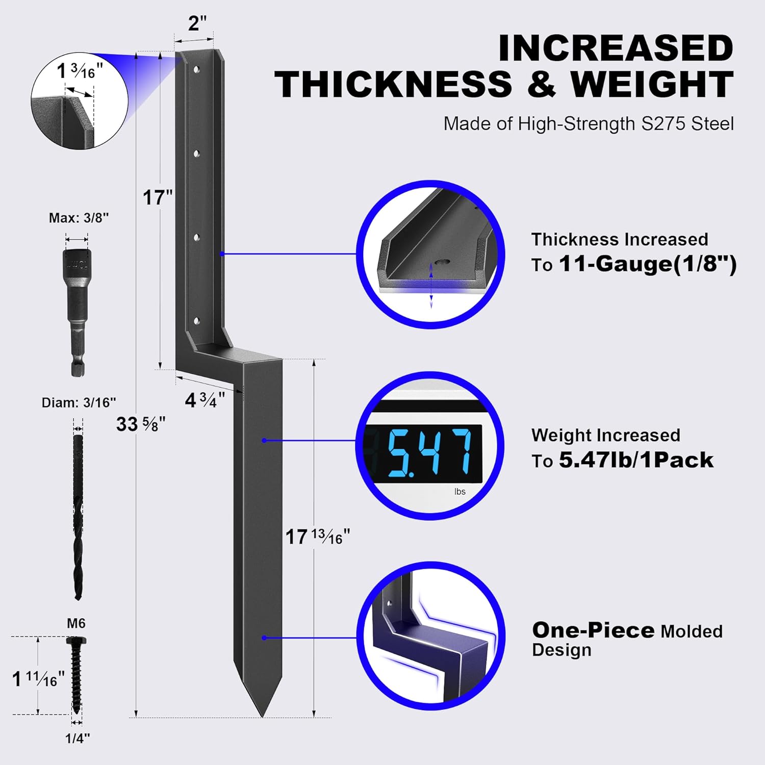 Powder Coated Fence Post Repair Kit for Reinforcing and Fixing Broken Wooden Posts