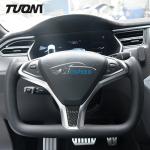 Leather Tesla Carbon Fiber Yoke Steering Wheel Ergonomic Grip
