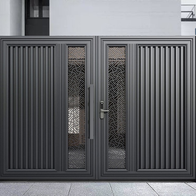 External Aluminium Sliding Doors Powder Coated Aluminum Entry Gates Adjustable Louvers Or Retractable Canopy