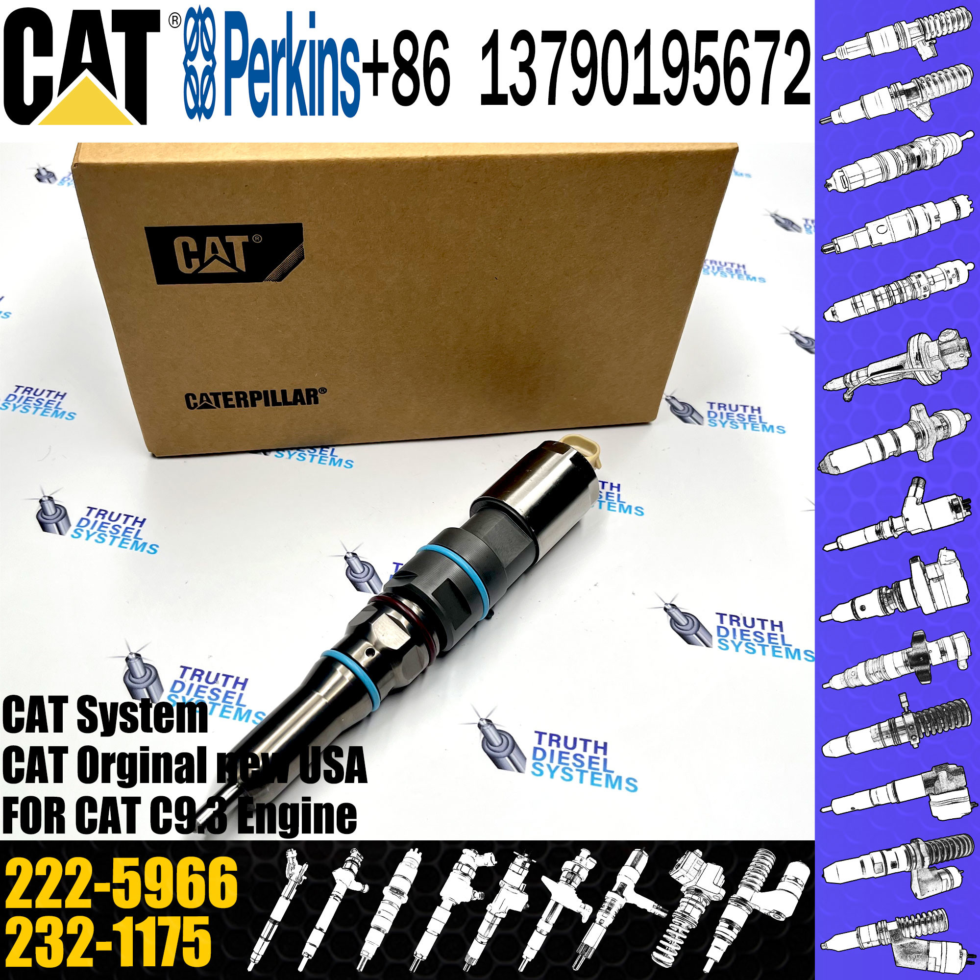 Diesel Common Fuel Rail Engine Injector C9.3 CAT 222-5966 196-1401 232-1175 138-8756 324-5467 232-1183 364-8024