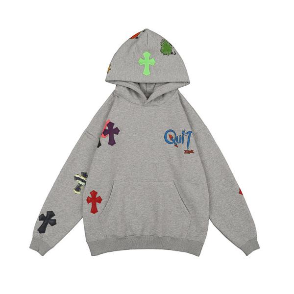 Casual Unisex Black Plus Size Plain Heavy Hoodies Sweatshirts Embroidered