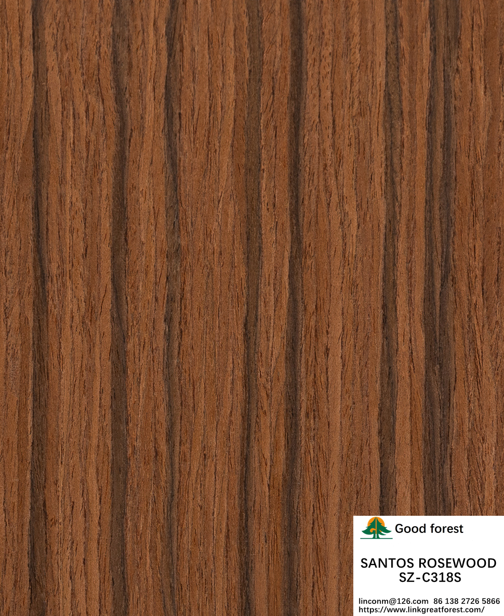Engineered Santos Rosewood Wood Veneer Standard Size 2500*640mm Grade A For For Interior Furniture Face China Makes