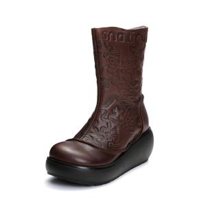 China S089 New Martin boots retro original handmade leather velvet mid-tube platform women's boots wholesale