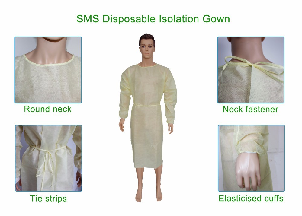 S-4XL Disposable Medical Isolation Gown Waterproof Sms Material Gowns