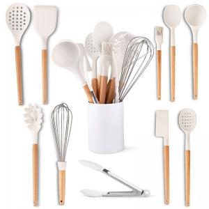 China Silicone Kitchenware Wood Kitchen Tools With Wooden Handle 12pcs Set wholesale