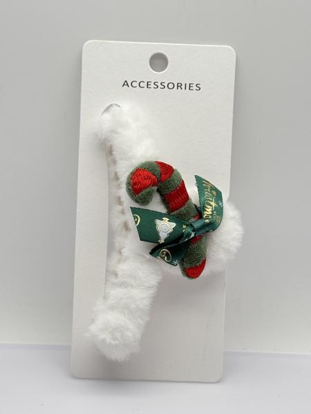 Children's Christmas Furry Touch Hair Claw Clip with Candy Cane in Various