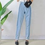 Women Light Blue Long Wide Leg Denim Pants , Casual Loose Fit Denim Jeans