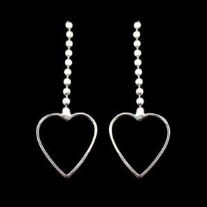 China Plain Pure Silver Heart Earrings / Silver Bead String Hanging Earrings For Women on sale