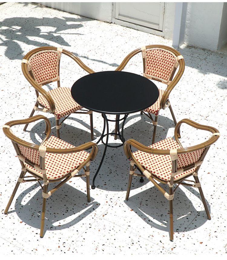 Cafe Garden Furnitures Black White Rattan Bamboo Dining Chairs
