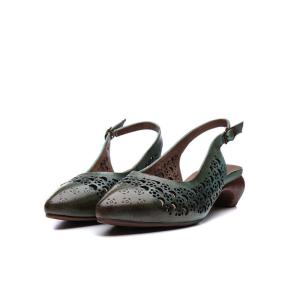 China S375 New Retro Hollow Breathable Sandals Pointed Toe Fashion Buckle Mid-Heel Women'S Shoes Wholesale Processing wholesale