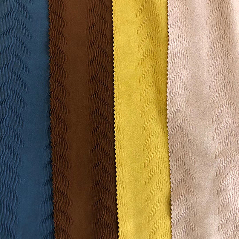 Fashion like suede stripe jacquard elastane textured woven double crinkle yarn dyed spandex polyester pleated fabric for dress