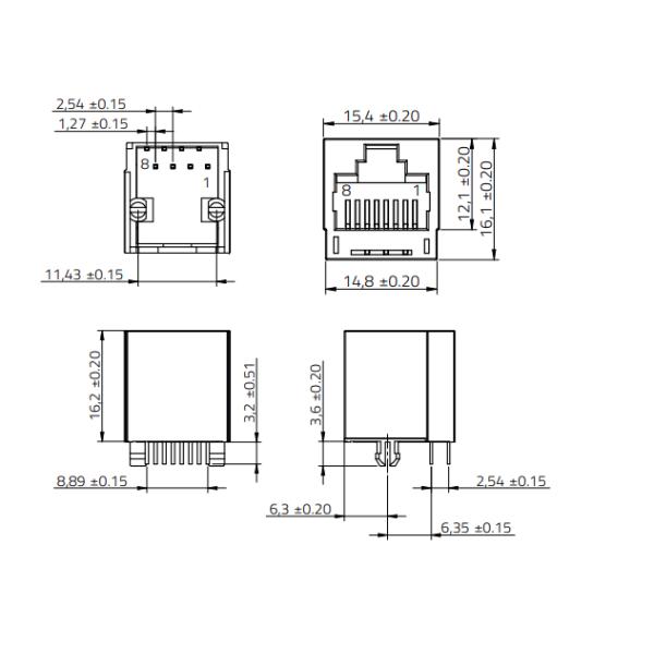 615008138021 Vertical THT Modular Jack Unshielded WR-MJ Series