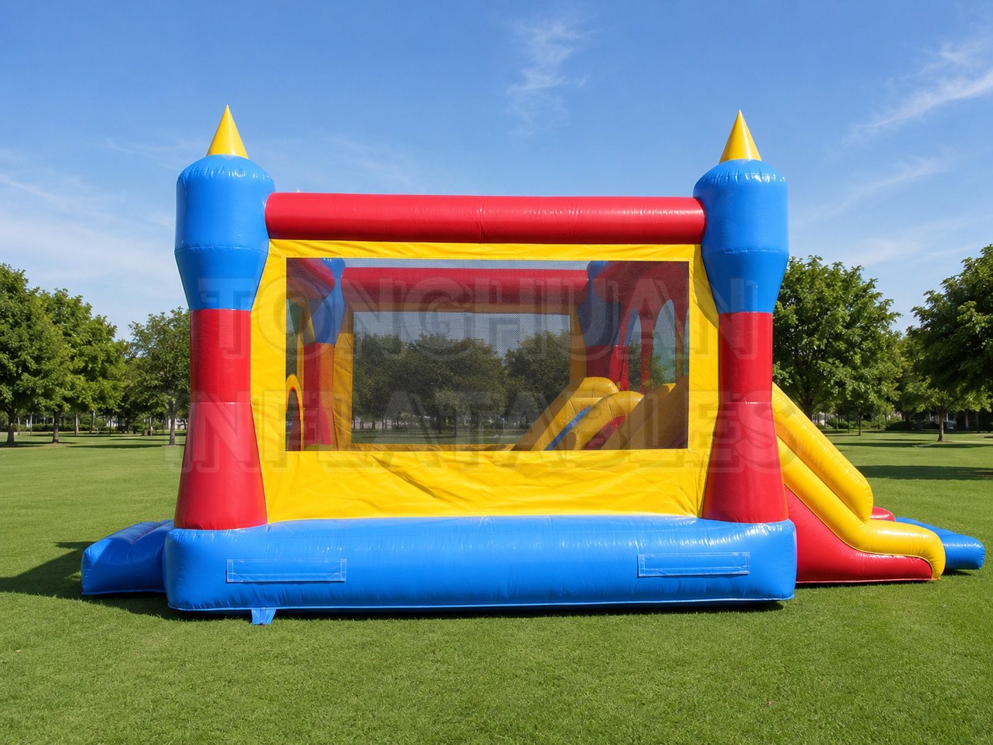 Custom Inflatable Bounce House with Side Slide and Castle Towers for Children Parks and Party Rental Business