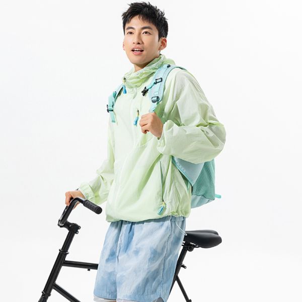 Men UPF50+ Sun Protection Jacket Cloud Weave Hidden Check Fabric Breathable Quick Dry Windproof Hooded Coat Outdoor Beach Surf Travel Lightweight Skin