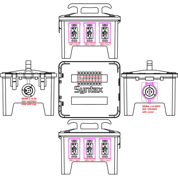 Syntax MP24 Waterproof Portable Power Distribution Unit 30A Single Phase 2-Pole 4 Wire UL/ETL Listed Receptacles