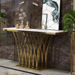 Glossy Stainless Steel Entrance Console Table Marble Top Hallway Table Marble