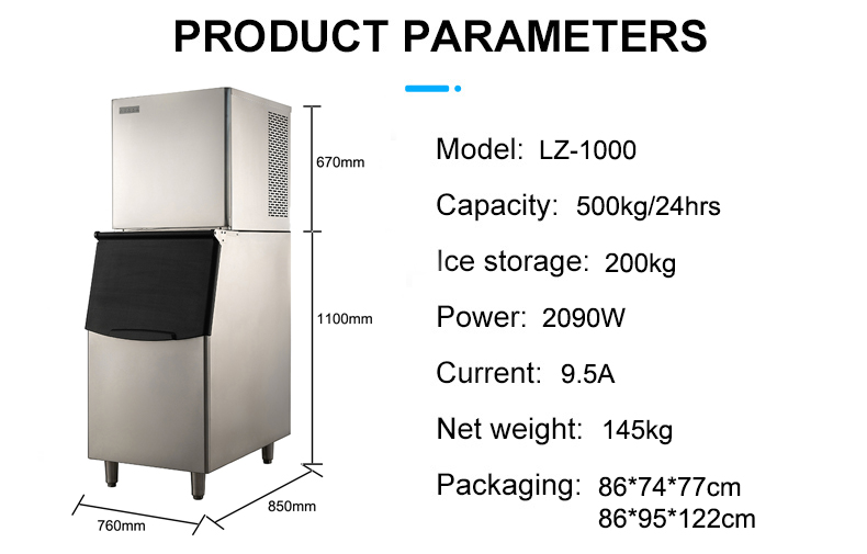 Fully Automatic 220V R404a Snow Flake Ice Maker Machine LZ-1000 for 500Kg in 24 Hours