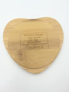 China Super Slim Bamboo Made 5W Heart shape Portable Wireless Charger 5V 2-3A wholesale