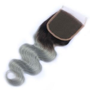 China 1b Grey Body Wave 4x4 Lace Closure No Sheddding Curly Hair Lace Closure wholesale