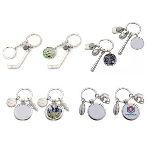 China DIY Custom Sublimation Rugby Cap Keychain Baseball Football World Cup Metal Keychains For Sublimation Photo Transfer wholesale