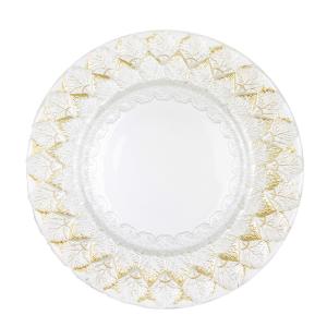 China Embossed Decorative Golden Glass Charger Plate Soda Lime Glass wholesale
