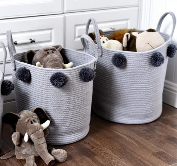 3pcs Set Pompom Decoration Baby Gift Hamper Cotton Rope Round Woven Laundry