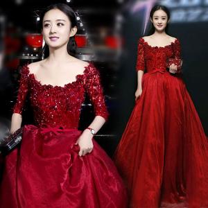 China Wine Red Half Sleeves Grace Evening Dresses TSJY018 wholesale