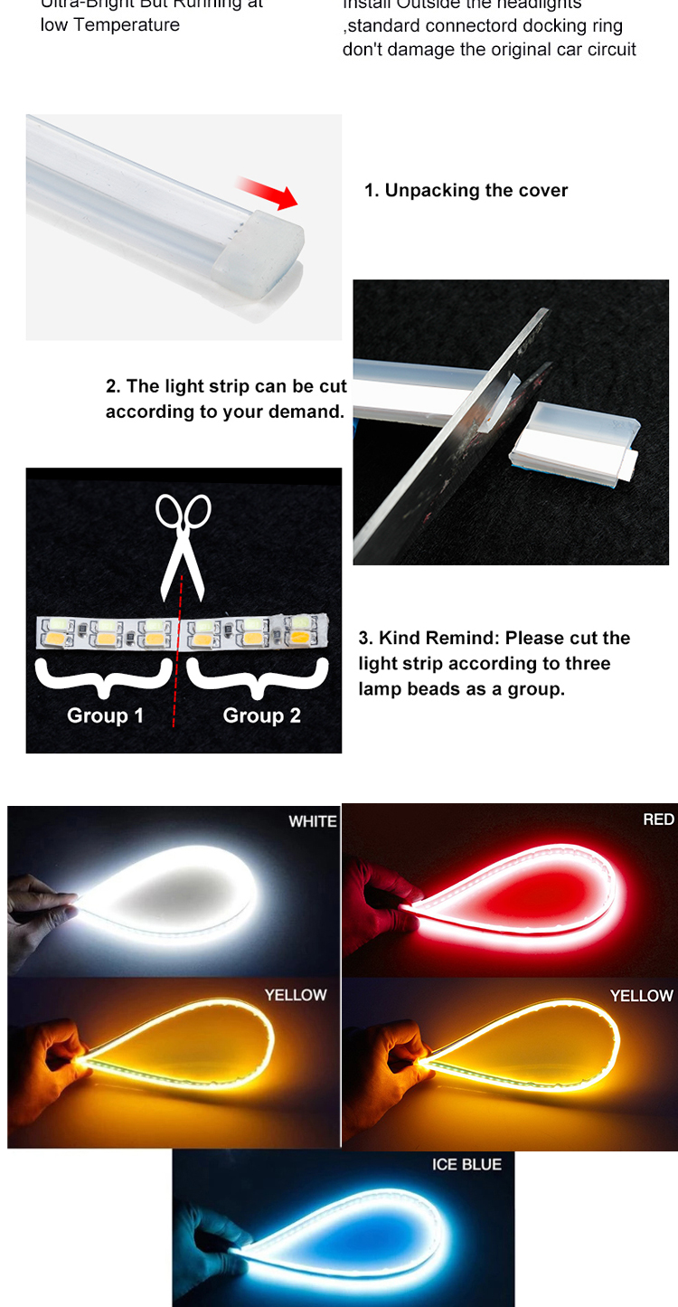 30cm 45cm 60cm Drl Led Daytime Running Light Car Neon EL Wire Ambient