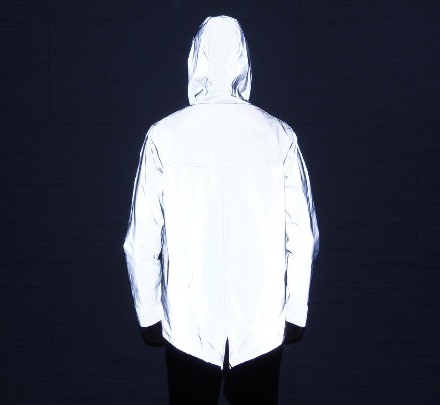 Mid Length Waterproof Mens Reflective Jacket With Hood Long Fishtail Style