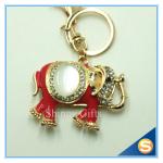 Novelty Rhinestone Crystal Lovely Animal Elephant Shape Pandent Metal Key Chain