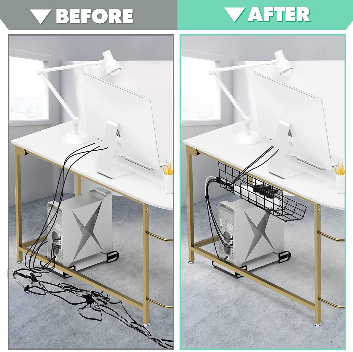 Organize Your Desk Cables with No Drill Carbon Steel Cable Tray and Wire Organizer