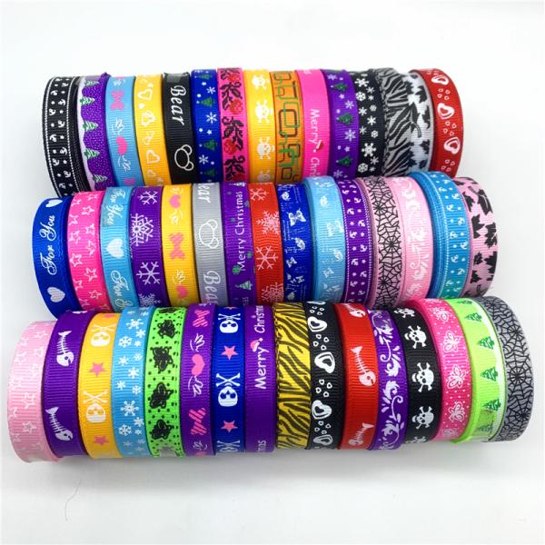 Wholesale Nylon Curling Moire ribbon Different Types Textile Custom Elastic Printed Grosgrain Ribbon