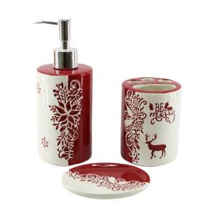 China 4 Pieces Bathroom Ceramic Accessories Set Red Painted Christmas Theme on sale