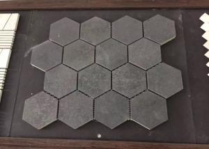 Honed Finish Hexagon Basalt Floor Tiles Mesh , Marble Mosaic Floor Tile