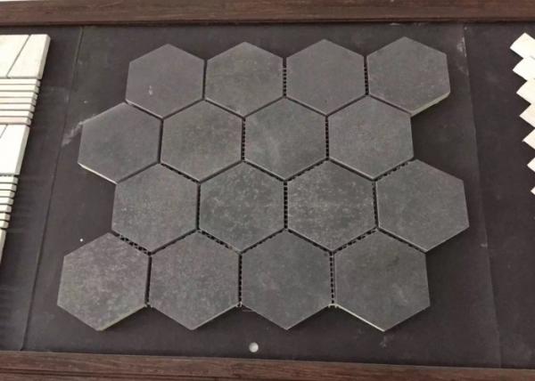 Quality Honed Finish Hexagon Basalt Floor Tiles Mesh , Marble Mosaic Floor Tile for sale