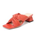 HZM021 Slippers Female Summer New Style Square Head Folds Personality All-Match