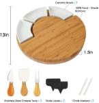 Natural Removable Snack Ceramic Server Bowls with Round Bamboo Cheese Board