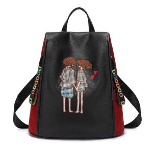 China Embroidery Backpacks Faux Leather School Bags PU Double Shoulder Bags wholesale