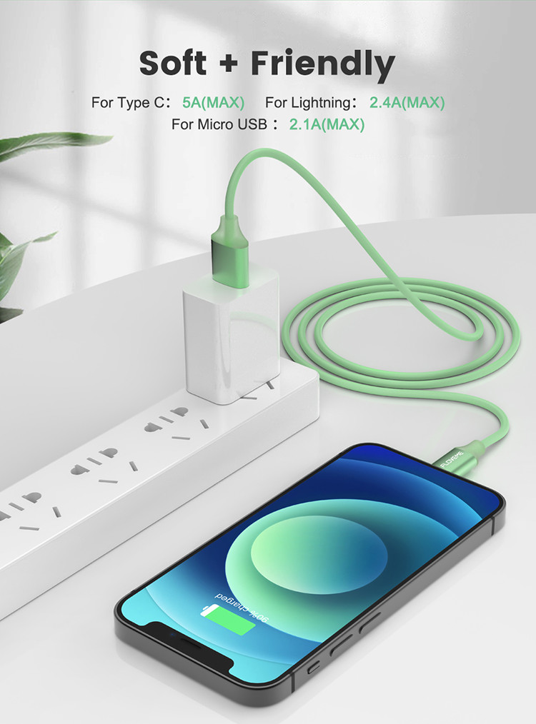 2m 1m 25cm USB Type C Charging Cable Liquid Silicone Data Transfer Fast Charging Cable