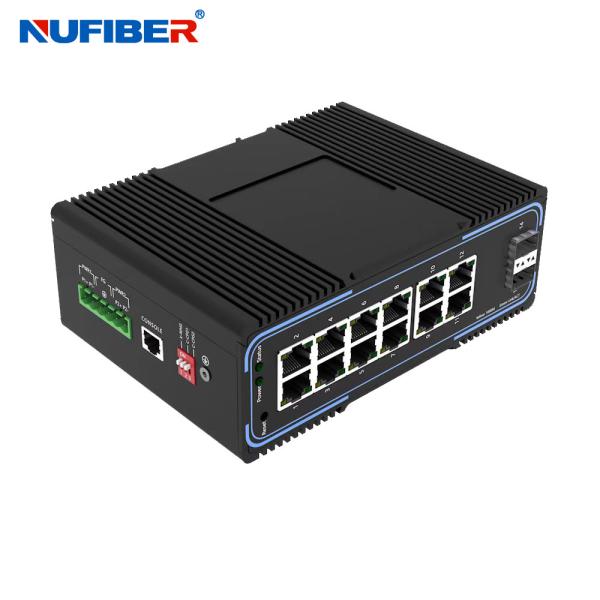 Managed Gigabit Fiber Ethernet Switch 12 UTP Port to 2 SFP Ports Industrial Din