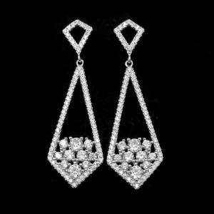 China Women Tassel Design Silver Cubic Zirconia Earrings With Real White Gold Plated wholesale