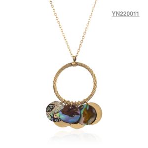 China Women Color Shell Tassel Pendant Necklaces Stainless Steel Gold Chain wholesale
