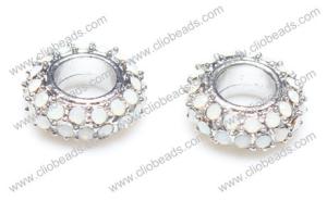 China Large Hole White Opal Crystal Pave Zinc Alloy Rondelles AL16395 Jewelry Beads Findings wholesale