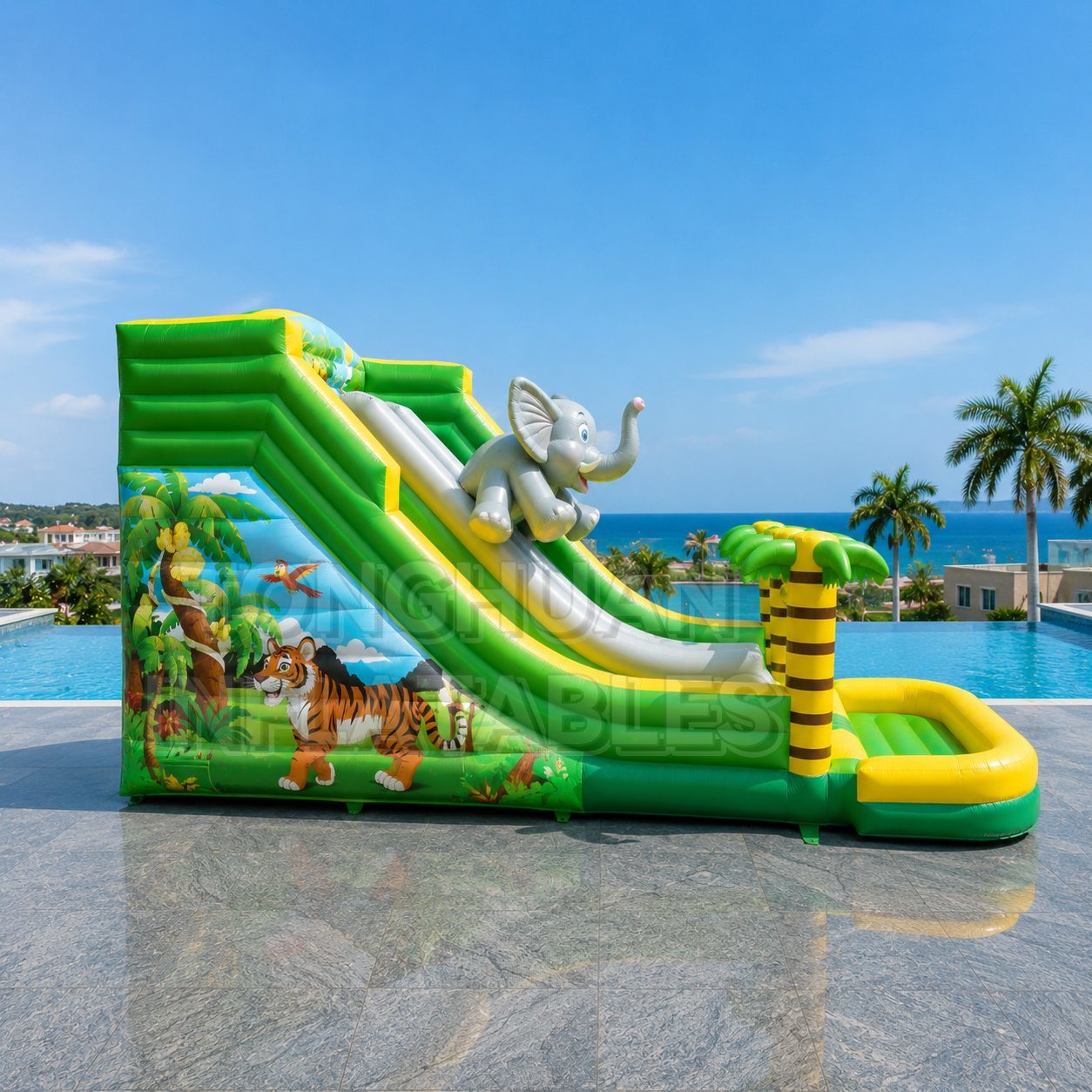 Elephant Theme Inflatable Water Slide with Dual Lanes and Splash Pool for Resorts Parks and Rental Events